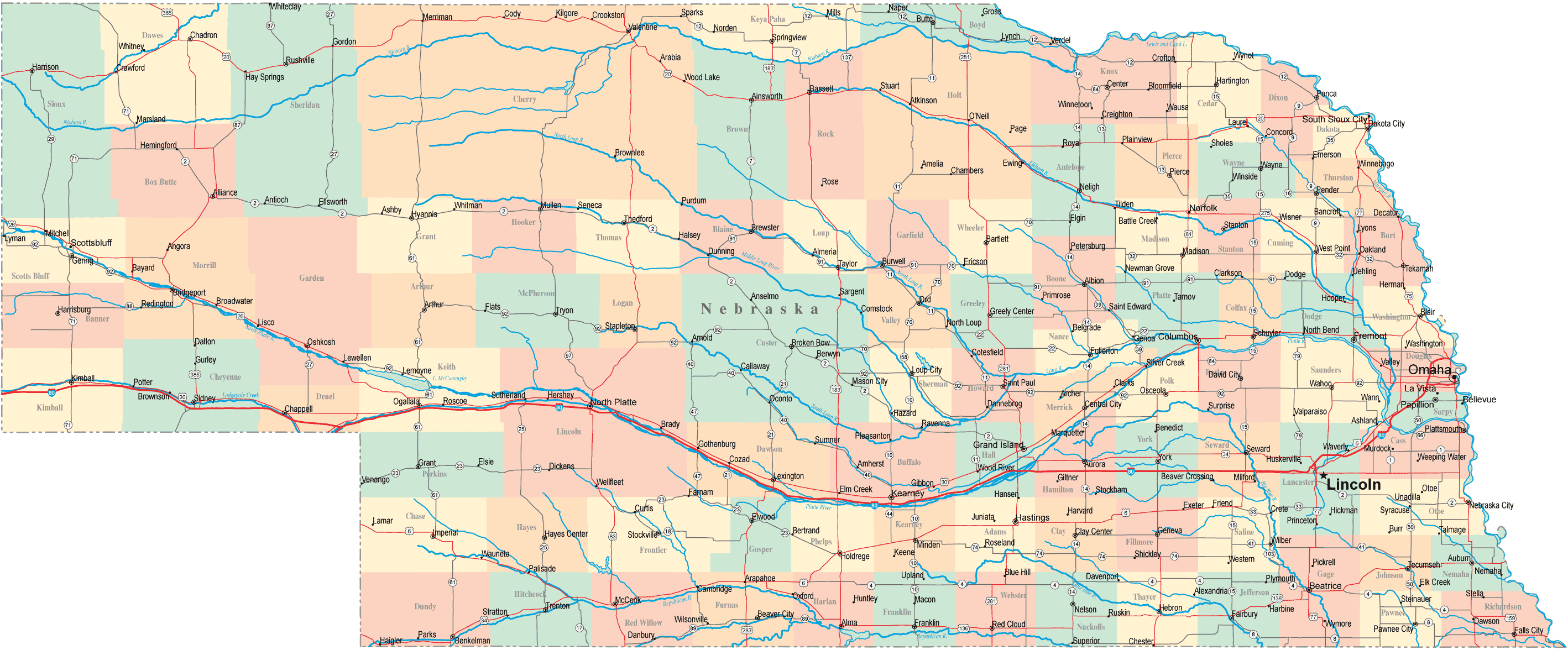 Nebraska Road Map Ne Road Map Nebraska Highway Map